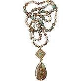 Yomisa Boho Necklaces for Women Men Long,33/34/35 Inch Natural Turquoise Tiger Eye Beaded Stone Pendant Necklaces for Women Trendy,Handmade Bohemian Western Bead Necklace Fashion Charm Jewelry Gift