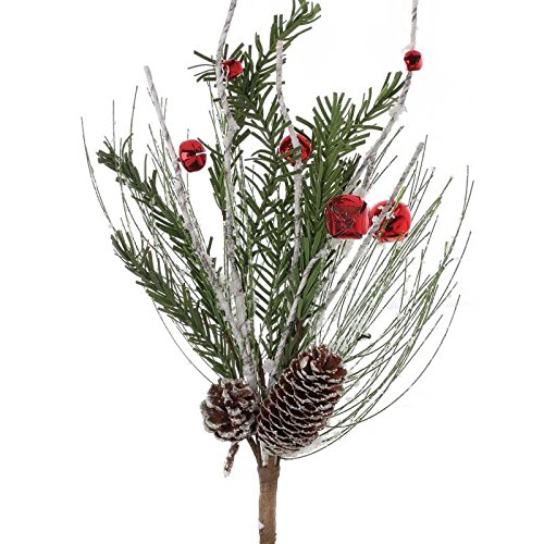 Factory Direct Craft Frosted Artificial Pine and Red Jingle Bell Spray for Holiday Decor, Crafting and Designing