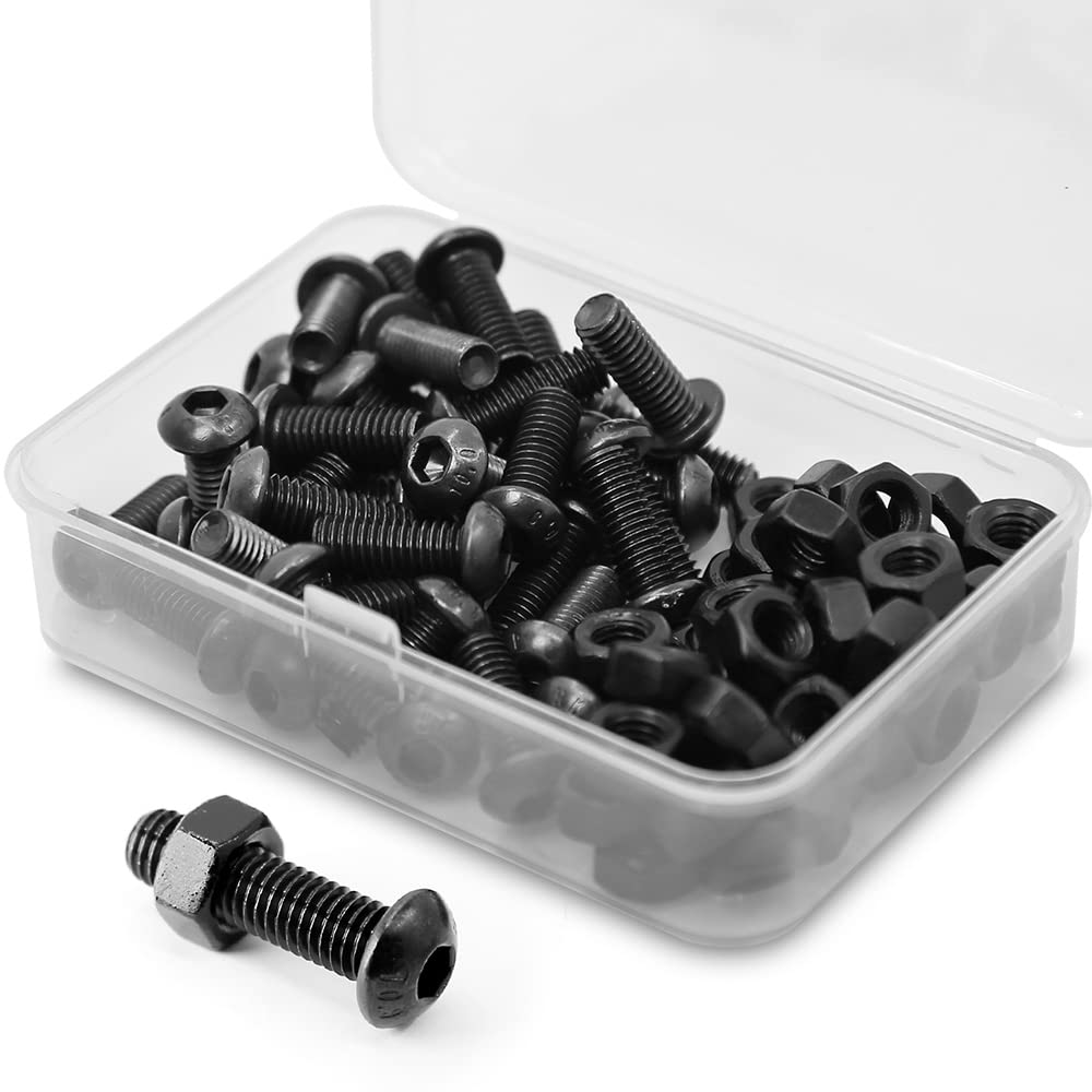(40 Sets) M6 x 10mm Screws and Nuts Set Half Head Hex Socket Screws 10.9 Grade Alloy Steel Full Thread