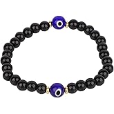 Mikovivi Evil Eye Bracelets, Evil Eye Beads Bracelets Black Glass Colored Glaze Protection Manifestation Jewelry for Good Luck Warding off Negativity for Men Women Memorial Gift