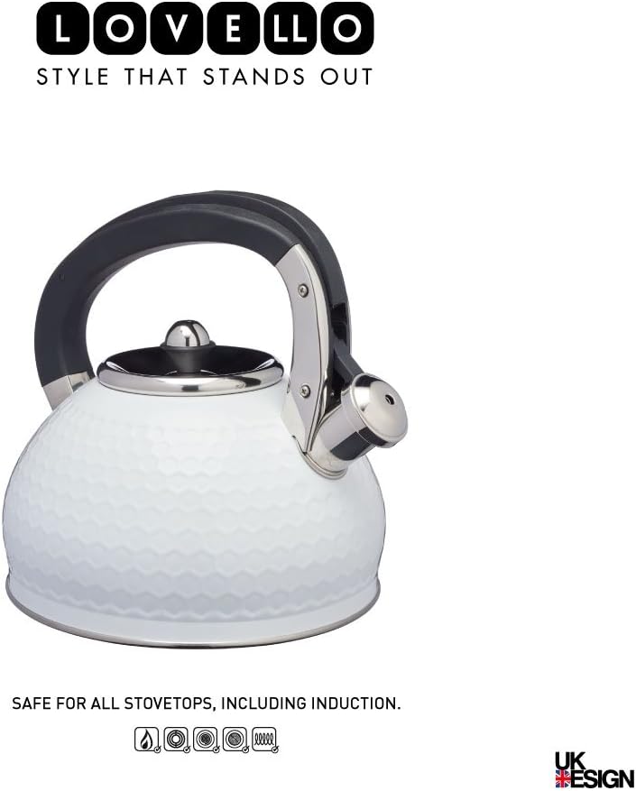 KitchenCraft Lovello Textured Induction-Safe Stove-Top Whistling Kettle, 2.5 L (.5 gal) - Ice White, 2.5 Litres - Image 4