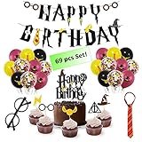 Harry Potter Style Happy Birthday Banner and Party Decorations Supplies Set - Total 69 pcs of Wizard Decor Stuff