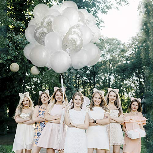 image for Dandy Decor 60 Pack White Balloons + White Confetti Balloons w/Ribbon 