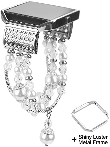 Ezzdo Fitbit Blaze Bands for Women, Handmade Jewelry Luxury Faux Pearl Replacement Diamond Bracelet with Frame Accessories