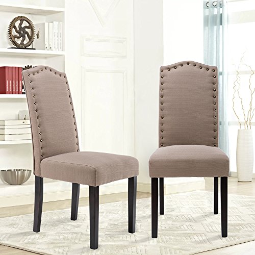 LSSBOUGHT Set of 2 Luxurious Fabric Dining Chairs with Copper Nails and