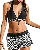 Coutgo Retro Floral Print Tops and Shorts Bikini Set Swimsuits