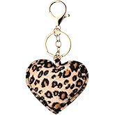 Sudaporn Cheetch Printed Heart Pendant Keychain Y2K Leopard Print Heart Bag Charm for Women Girl Handbag Purse Backpack Decor Accessories Vintage Leopard Key Chain Wallet Car Key Organizer Holder