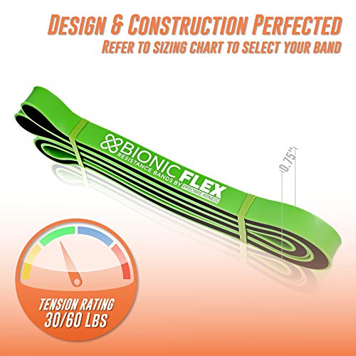 Bionic Flex Pull Up Assistance Band - Premium Dual Layer Pull Up Assist Bands for Strength Training Exercise, Physical Therapy, Powerlifting, Stretching - Single Green Resistance Band (30 to 60 lbs)