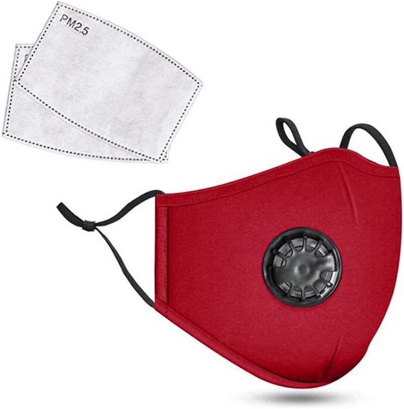 Outdoor Face Masks with Breathing & Ear Gasket, Reusable, Washable, Dustproof Masks Air Purifying PM2.5 Carbon Filter Face Mask-Protection from Dust, Pollen, Pet Dander (Red)
