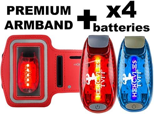 LED Safety Light clip-on + 8 FREE Bonuses battery Clip On Strobe Running Lights for Runner, Bike, Dogs, Walking accessories for your reflective gear, Bicycle cycling (PREMIUM armband bundle)