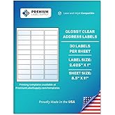 Premium Label Supply Glossy Clear Address Labels – 2.625" x 1" – Laser/Inkjet Compatible – (30 per Sheet), 10 Sheets - 300 Total Adhesive Labels