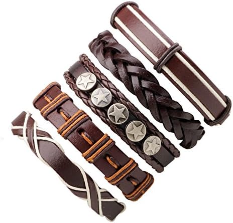 YouzhiWan007 1set/6pcs Vintage Leather Bracelets For Women Punk Bible Leather Bracelet & Bangle Male Wristband Wrap Men Jewelry 5 pieces G