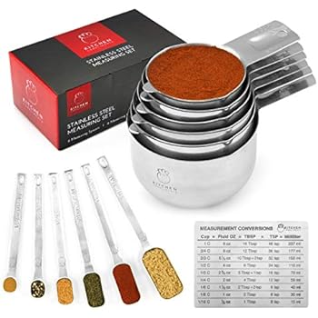 Kitchen Compliments Professional Quality Stainless Steel Measuring Set - 13 Piece Measuring Cups and Measuring Spoons Set - Liquid or Dry Ingredients - Stackable for Easy Storage - Includes eBook