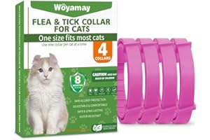 Woyamay 4 Pack Flea Collar for Cats, Safe & Natural Flea & Tick Collar for Cats, 8-Month Flea and Tick Prevention for Cats, Cat Flea & Tick Control, Water Resistant Cat Flea and Tick Collar, Pink