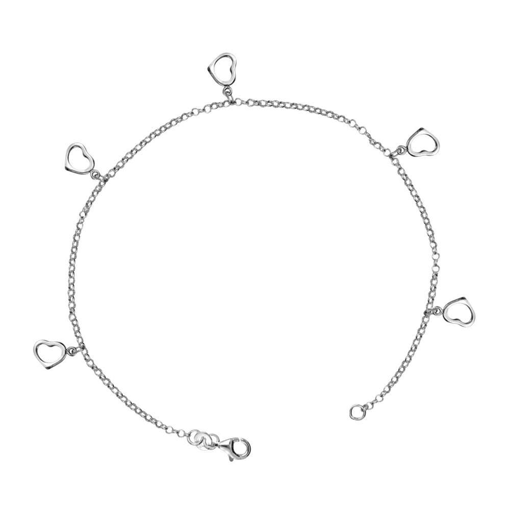 LeCalla Sterling Silver Jewelry Multi Heart Charm Anklet for Women