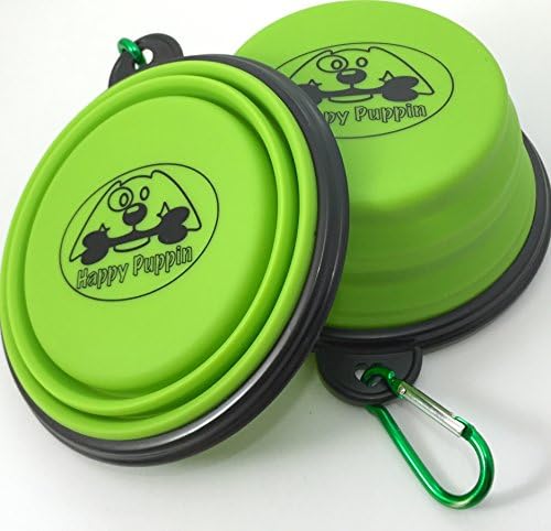 Happy Puppin Green Silicone Collapsible Dog Bowll, Bowl for Dog Food, Water Feeding Portable Travel Dog Bowl, Food Grade Silicone BPA Free, FDA Approved, Expandable Foldable Bowl (Single Bowl, Green)