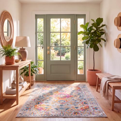 SAFAVIEH Boho Rug for Living Room, Dining Room, Bedroom - Madison Collection, Short Pile, in Grey and Fuchsia, 122 x 183 cm