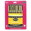Sakura Pigma 30067 Micron Blister Card Ink Pen Set, Black, 8/Set