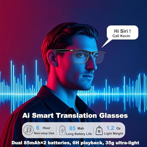 Uniiking® Ai Translation Smart Glasses with Bluetooth for Men Women with 100+ Language Color-Change Lens Clear Headphone with Speaker Sunglasses, Travel Meeting Trade Business, Black