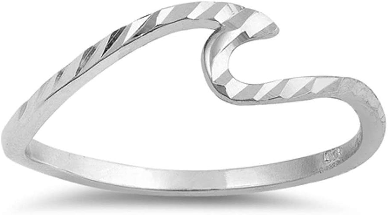 Sterling Silver Diamond Cut Wave Ring Sizes 10 Amazon.co.uk Jewellery