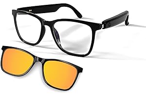 Fecoul Smart Bluetooth Glasses for Women Men with Magnetic Lenses Music Sunglasses UV400 Open Ear,Clear Calls,Outdoor Driving (with Orange Lens)