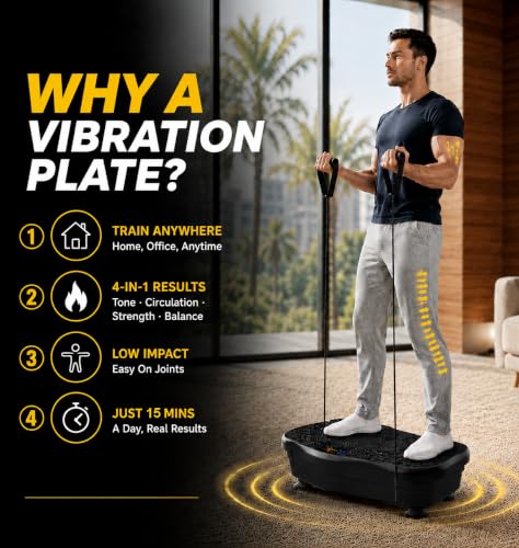 RIGID FITNESS Vibration Plate Exercise Machine with Remote Control - 2 Resistance Bands, P1-P5 Modes & 1-99 Speed Levels - Touchscreen, Bluetooth Speaker & USB Port - Support up to 150kg/330lbs