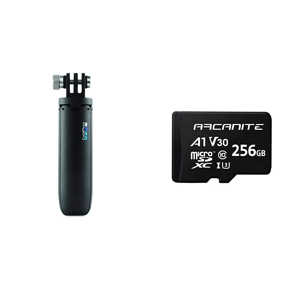GoPro Shorty Mini Extension Pole with Tripod Black + ARCANITE 256GB microSDXC Memory Card with Adapter, UHS-I U3, A1, V30, 4K, C10, Micro SD, Optimal read speeds up to 90 MB/s