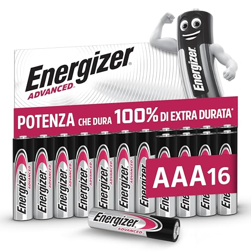 Advanced - Pile AAA (Confezione da 16) - Batterie Alcaline 1,5 V - Potenza Che Dura 100% Di Extra Durata - Made in EU - 0% imballaggio privo di plastica [Esclusiva Amazon]