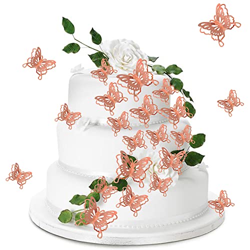 SYKYCTCY 40 Pack Lively 3D Butterfly Cupcake Toppers Mixed Sizes Hollow Butterfly Cupcake Topper Wedding Anniversary Baby Shower Kids Birthday Party Cake Decorations Supplies Rose Gold