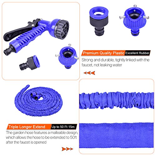 TANTAI Expandable Garden Hose,50ft Expanding Garden Hose-Heavy Duty Flexible Hose with 7-Pattern Spray Nozzle High Pressure Water Gun for All Your Watering Needs