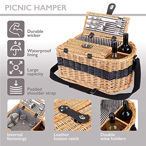 Timel Wicker Picnic Basket Set for 2 Persons, Willow Woven Basket with