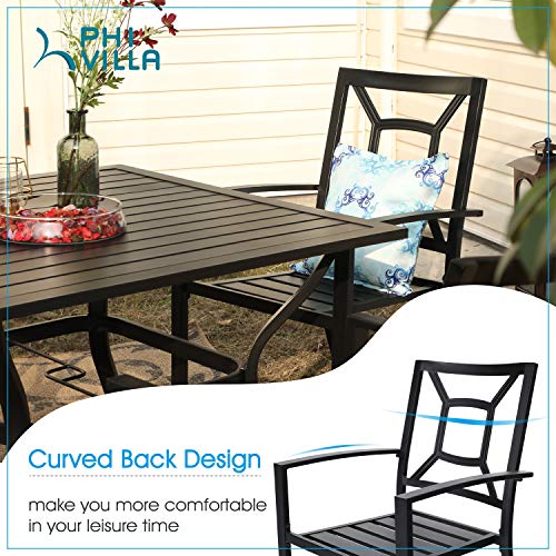 PHI VILLA 2 Pcs Metal Patio Outdoor Dining Chairs with Armrest, 2 Pack Stackable Wrought Iron