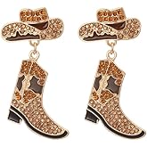 Beaded Cowboy Earrings Western Cowgirl Boots Earrings for Women Boho Rhinestone Beads Shoes Dangle Drop Earrings Charm Dangling Earrings Jewelry