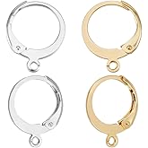 Beebeecraft 1 Box 100Pcs Round Leverback Earring Hooks 18K Gold & 925 Sterling Silver Plated 316L Surgical Stainless Steel Huggie Hoops with Loops for Jewelry Making (14.5x12x0.6mm)