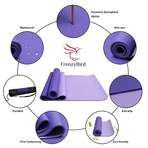 FrenzyBird Eco-Friendly,Reversible,Non-Slip,Double-Sided TPE Yoga Mat with Stretch Strap,Carry Strap and Mat Bag, Free of PVC and Other Harmful Chemicals, Extra-Thick,Ideal for Yogis - Thumbnail 5