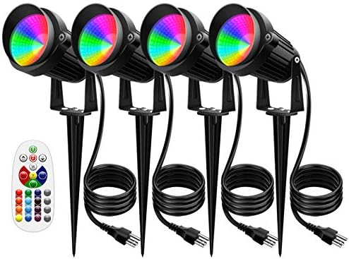 DOREIO Panorama Lighting 10W LED Panorama Lights 4Pack Coloration Altering RGB Lights AC 100-240V IP66 Waterproof Out of doors Spotlights for Backyard Pathway Driveway Garden Ornament