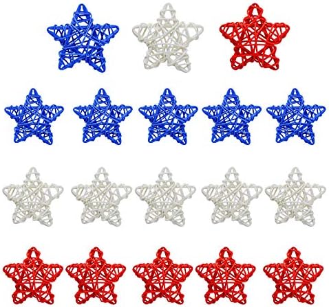KAISUP 18 Pcs 4th of July Star Formed Rattan Balls Ornament, 2.36 Inch Star Formed Ornamental Ball, Pure Wicker House Decor DIY Pentagram, Marriage ceremony Christmas Tree Ornament Star Rattan Ball