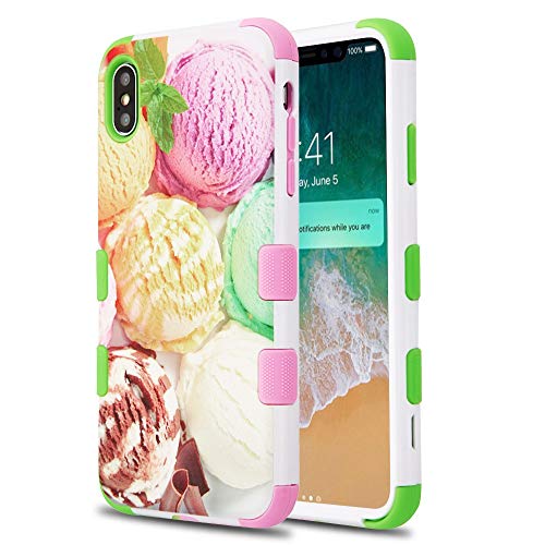 Kaleidio Case Compatible for Apple iPhone XS Max (6.5") [TUFF Armor] Slim Fit Rugged [Shock Absorption] Impact Hybrid Rubber Cover [Ice Cream Scoops] - Thumbnail 6