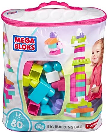 Mega Bloks Early Childhood Development Big Building Bag 80-Piece Classic Pink Building with Storage Bag Set 1-5 Years