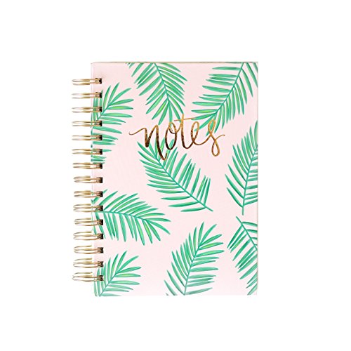 Pink Notebook with Palms Journal Girl Boss Spiral Notebook Diary Palm Branches Pink Gold Foil Spiral Notebook Hand Lettered Notepad by Sweet Water Decor 5.75x8.25"