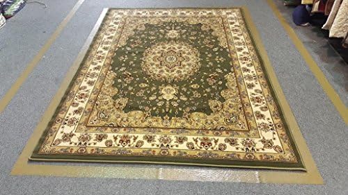 LA Trim Rugs Green Dark Green Beige Sepia Traditional Floral Tabriz Design Rug 8'X10' Thick Pile High Density Carpet Area Rug Floor Mat Living Room Bedroom 300