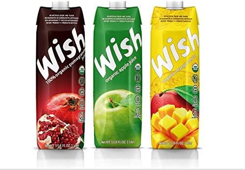 Juice WISH - 100% Pomegranate Juice, 100% Apple Juice, Mango Nectar, USDA Organic, Kosher 33.8 FO (Mixed, Pack of 3)