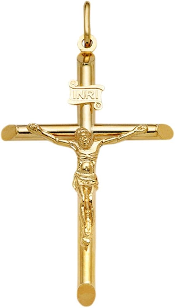 18K Solid Gold Crucifix Pendant Necklace