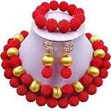 aczuv Nigerian Wedding African Beads Red Jewelry Sets for Women Simulated Pearl Necklace and Earrings