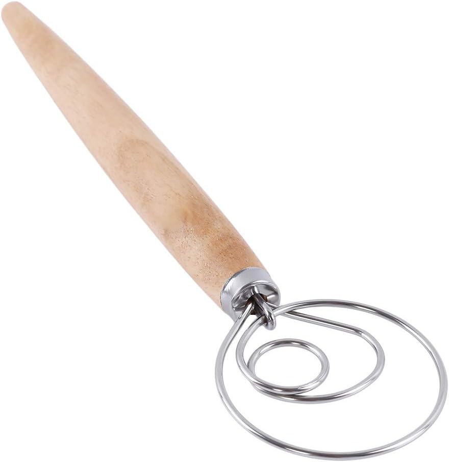 DearAnswer Danish Dough Whisk Bread Dough Hand Mixer Blender Wooden Handle Kitchen Baking Tools