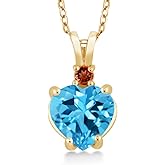 Gem Stone King 2.29 Ct Heart Shape Swiss Blue Topaz Red Garnet 14K Yellow Gold Pendant