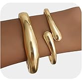 Wrlcorly 2Pcs Gold Bangle Bracelets for Women 14K Gold Plated Wide Chunky Cuff Bracelets Trendy Minimalist Open Hinged Irregular Stack Bracelet Jewelry Gifts