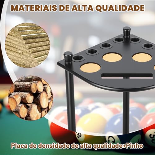 Suporte de Pau de Piscina, Suporte para Taco de Piscina de Chão, Suporte para Taco de Sinuca, Apenas Suporte para Tacos, Comporta 8 Bastões de Piscina e um Conjunto Completo de Bbolas