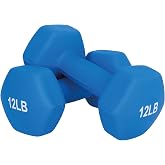 FUXION 12lb Neoprene Dumbbell Hand Weights, Sets of 2 with Multiple Weight Options, Hexagon Non-Slip Weights for Home Gym Yoga Pilates Workout - Dark Blue
