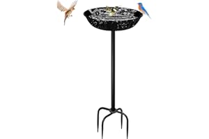 OUGEWOOD Metal Bird Bath for Outside, 40inch Height Bird Baths for Outdoors Freestanding Birdbaths and Bird Feeder Wavy Bird Bath Bowl for Backyard, Garden, Terrace, 4-Pronged Base